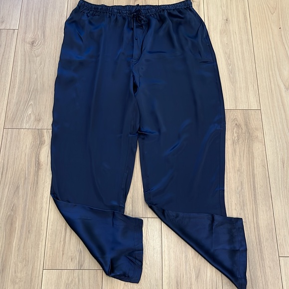 NWT Winter Silks Men’s Navy Silk Lounge Pajama Drawstring Waist Pants - Picture 1 of 10
